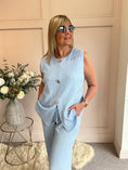 Load image into Gallery viewer, Waffle Effect Top & Pant Set - Cornflower Blue - Wardrobe By Simone