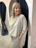 Load image into Gallery viewer, Pinstriped Batwing Top & Pant Set - Taupe/Brown - Wardrobe By Simone