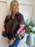 Load image into Gallery viewer, Floral Embroidered Sleeve Shirt - Brown