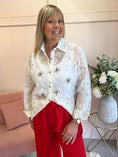 Load image into Gallery viewer, Gold Flower & Gem Detail Shirt - Soft Cream - Wardrobe By Simone