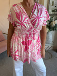 Load image into Gallery viewer, Slinky Cross Over Long Top - Pink/White - Wardrobe By Simone