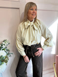 Load image into Gallery viewer, Striped Bow Blouse - pistachio Green/Cream - Wardrobe By Simone