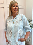 Load image into Gallery viewer, Pretty Applique Flower Shirt - Soft Blue - Wardrobe By Simone