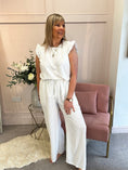 Load image into Gallery viewer, Pinstriped Frill Cap Top & Pant Set - White/Black - Wardrobe By Simone