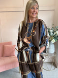 Load image into Gallery viewer, Horse & Bridle Silk Top - Brown/Blue - Wardrobe By Simone