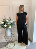 Load image into Gallery viewer, Pinstriped Frill Cap Top & Pant Set - Black/White - Wardrobe By Simone