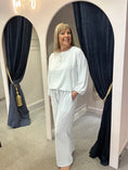 Load image into Gallery viewer, Pinstriped Batwing Top & Pant Set - White/Black - Wardrobe By Simone