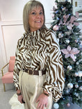 Load image into Gallery viewer, Zebra Bow Tie Blouse - Brown/Cream