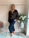 Load image into Gallery viewer, Fluffy Gold Button Cardigan - Chocolate