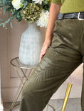 Load image into Gallery viewer, Belted Leaf Embossed Pant - Olive Green