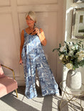 Load image into Gallery viewer, Floral Leaf Design Dungarees - Blue/White - Wardrobe By Simone