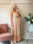 Load image into Gallery viewer, Strappy Maxi Sun Dress- Pink/White/Green - Wardrobe By Simone