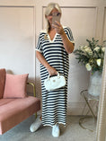 Load image into Gallery viewer, Striped Long Knitted Dress- Cream/Navy - Wardrobe By Simone