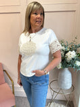 Load image into Gallery viewer, Crochet Beige Flower T Shirt - White/Cream - Wardrobe By Simone