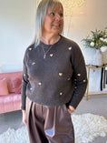 Load image into Gallery viewer, Gold Gem Hearts Jumper - Brown