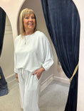Load image into Gallery viewer, Pinstriped Batwing Top & Pant Set - White/Black - Wardrobe By Simone