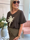 Load image into Gallery viewer, Palm With Gold Sequin T Shirt - Brown