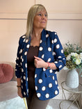 Load image into Gallery viewer, Spot & Ruched Sleeve Blazer - Blue/Cream