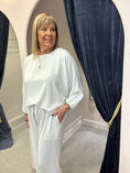 Load image into Gallery viewer, Pinstriped Batwing Top & Pant Set - White/Black - Wardrobe By Simone