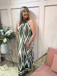 Load image into Gallery viewer, Halter Neck Maxi Dress - Khaki/Cream - Wardrobe By Simone