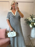Load image into Gallery viewer, Striped Long Knitted Dress- Cream/Navy - Wardrobe By Simone