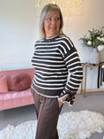 Load image into Gallery viewer, Sequin Bow Detail Stripe jumper - Brown/Cream