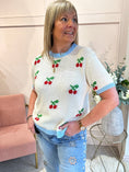 Load image into Gallery viewer, Cute Cherry Knit Jumper - Cream/Blue - Wardrobe By Simone