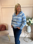 Load image into Gallery viewer, Hoody Striped Zip Cardigan- Cornflower Blue/Cream