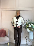 Load image into Gallery viewer, Mandarin Detailed Zip Cardigan - Cream/Brown