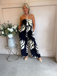 Load image into Gallery viewer, Strapless Leafy Print Jumpsuit - Navy/Cream - Wardrobe By Simone