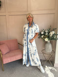 Load image into Gallery viewer, Puff Sleeve Shirt Dress - Cream/Slate Blue - Wardrobe By Simone