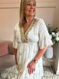 Load image into Gallery viewer, Embroidered Gold Midi Dress - Soft Cream/Gold - Wardrobe By Simone