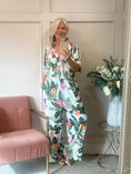 Load image into Gallery viewer, Botanical Flowers Slinky Jumpsuit - White/Green - Wardrobe By Simone
