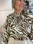 Load image into Gallery viewer, Zebra Bow Tie Blouse - Brown/Cream