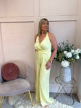 Load image into Gallery viewer, Halter Neck Soft Shimmer Jumpsuit - Soft Lemon - Wardrobe By Simone