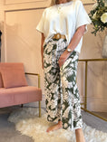 Load image into Gallery viewer, Palm Leaf Wide Belted Pant - Khaki/White - Wardrobe By Simone