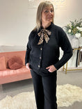 Load image into Gallery viewer, Leopard Tie & Buttoned Cardigan - Black
