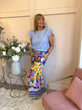 Load image into Gallery viewer, Club Tropicana Wide Leg Pant - Blue/Orange - Wardrobe By Simone