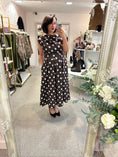 Load image into Gallery viewer, Polka Dot Asymmetric Neckline Skater Dress - Brown