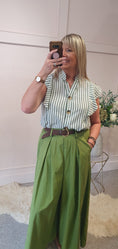 Load image into Gallery viewer, Striped Frilled Sleeve Shirt - Green/White - Wardrobe By Simone
