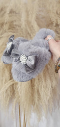 Load image into Gallery viewer, Bow & Gem Slider Slipper -Mink