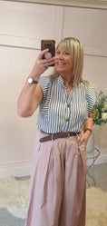 Load image into Gallery viewer, Striped Frilled Sleeve Shirt - Indigo/White - Wardrobe By Simone