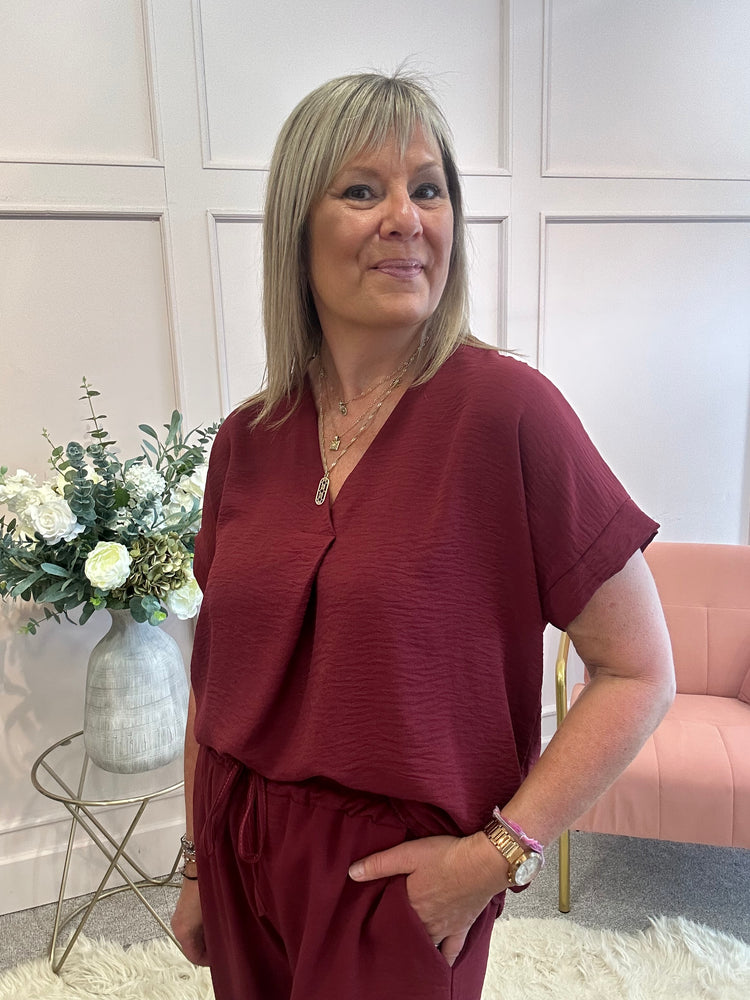 V Neck Top - Burgundy