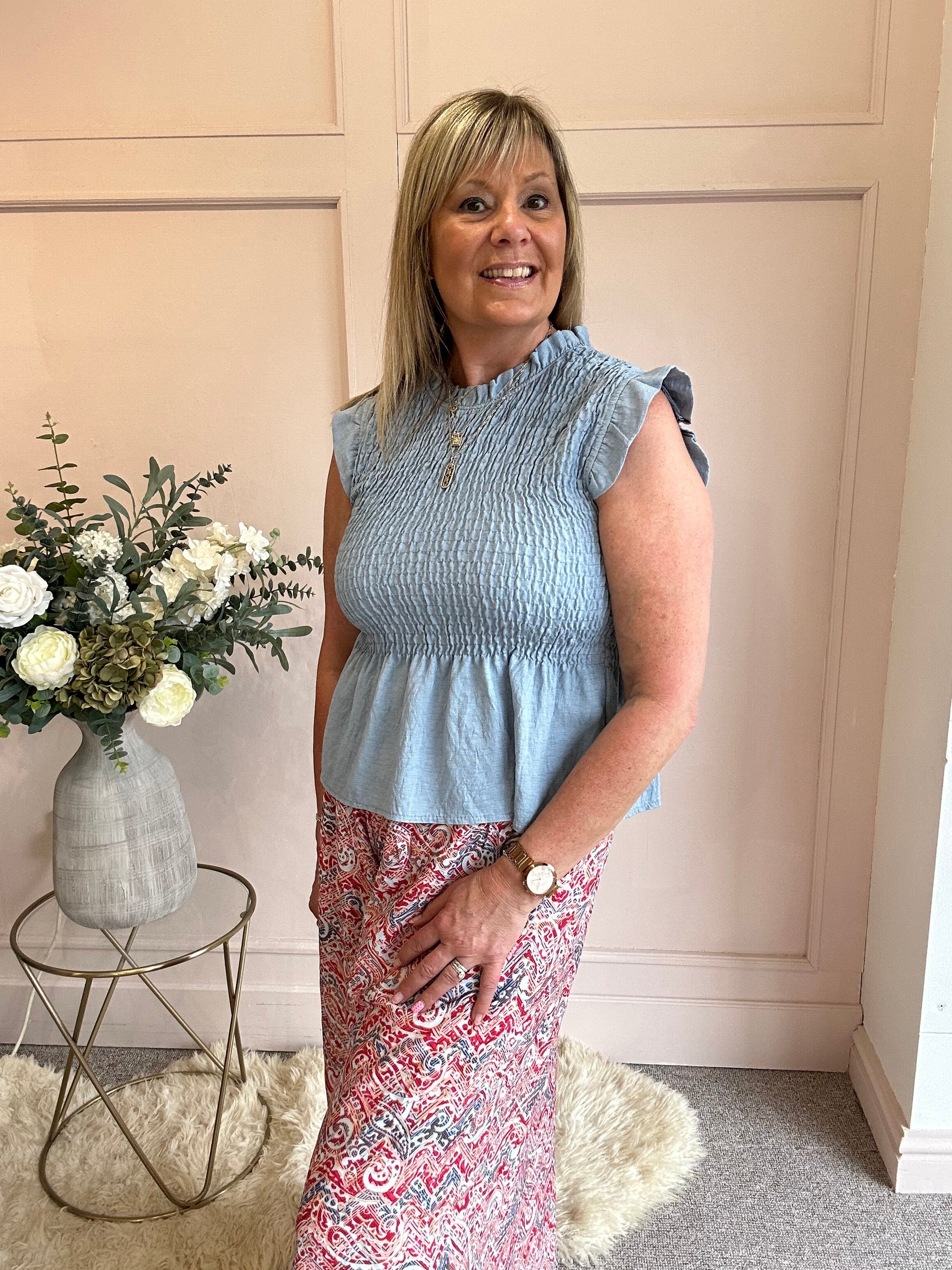 Cute Peplum Top  - Slate Blue - Wardrobe By Simone