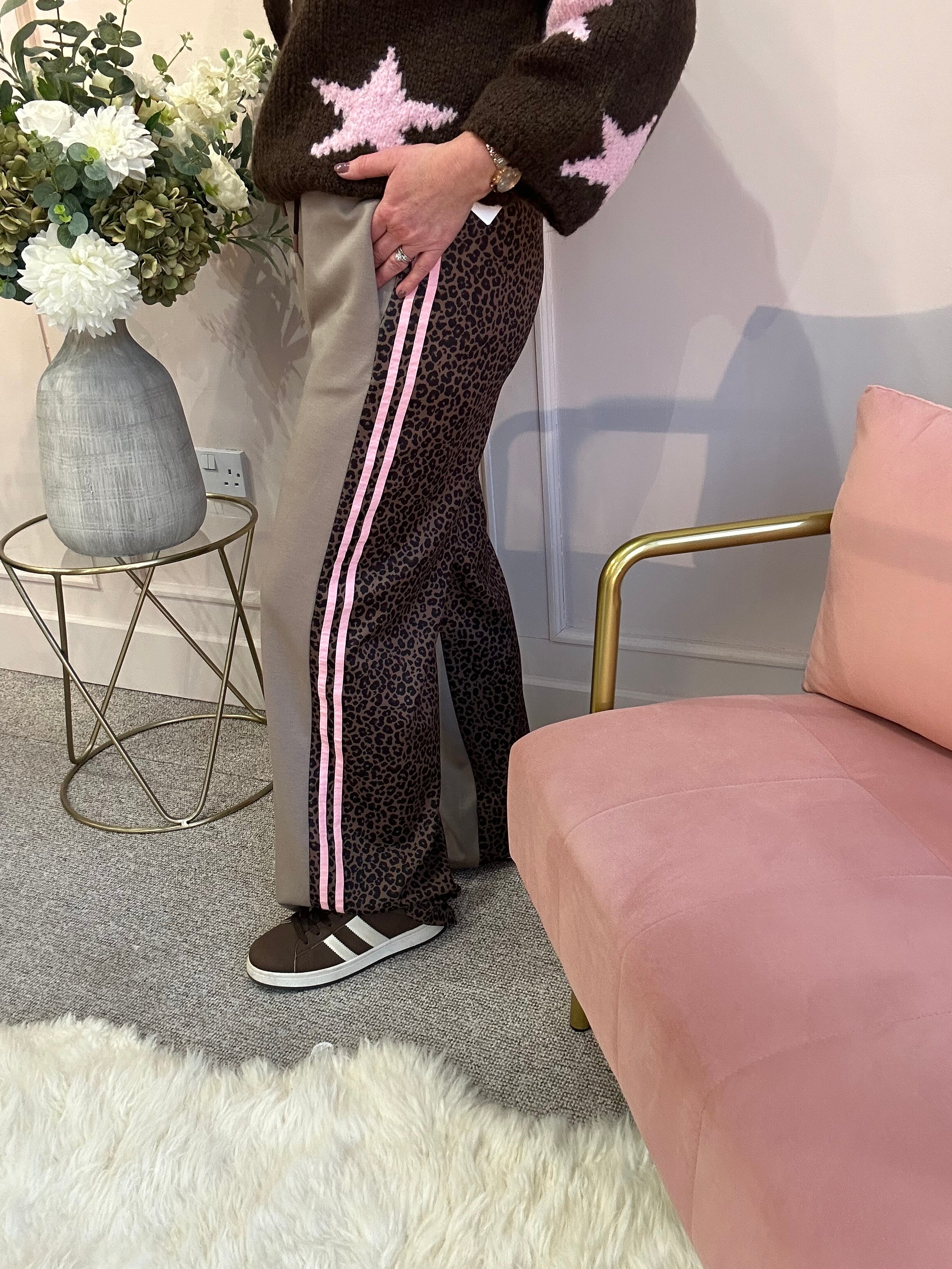 Quirky Side Striped Lounge Pant - Mocha/Pink