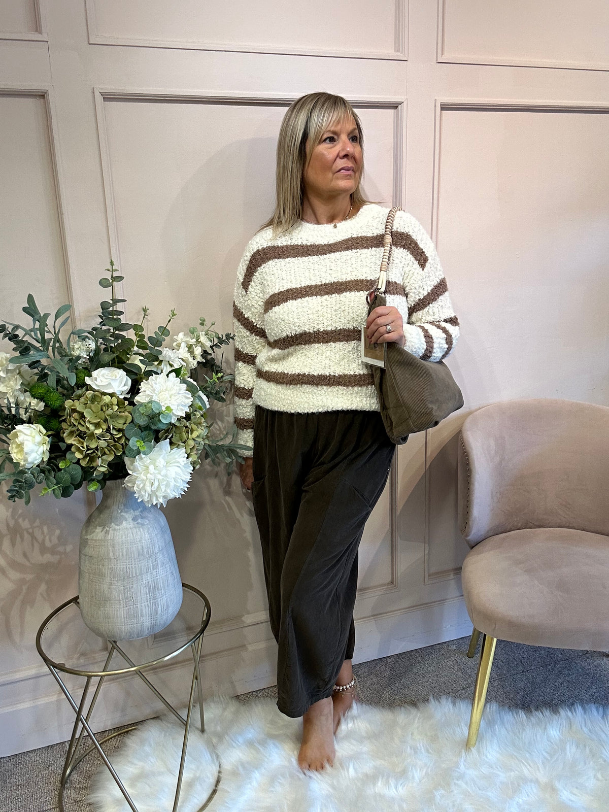 Striped Soft Jumper - Cream/Coffee