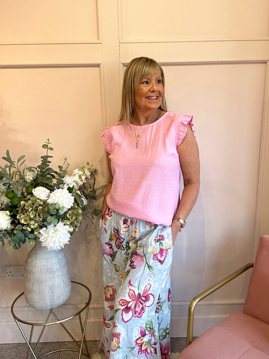 Frill Cap Sleeved Top  - Dusky PInk - Wardrobe By Simone
