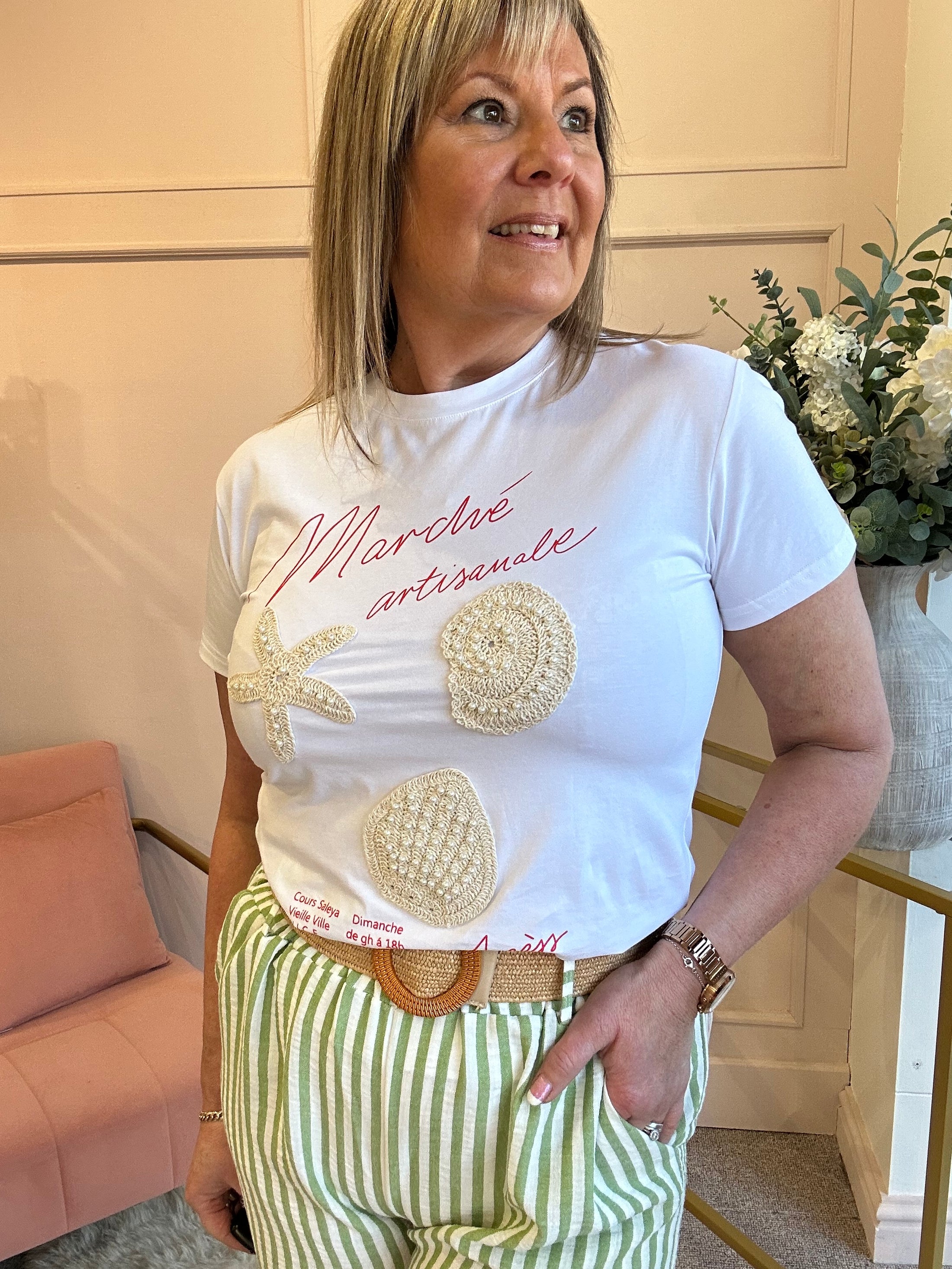 Shells Star & Pearls T-Shirt - White - Wardrobe By Simone