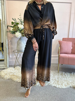 Satin trouser - Black/ Cheetah - Wardrobe By Simone