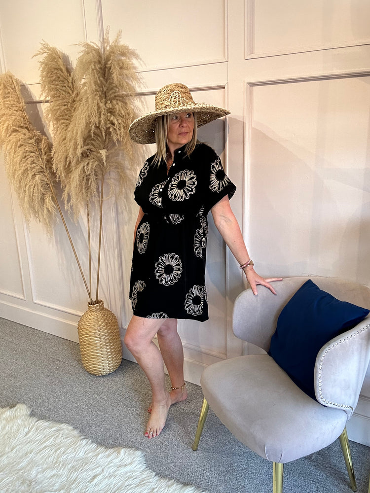 Gold Daisy Shirt Dress - Black/Gold